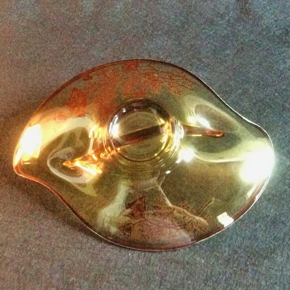 Vintage Amber Divided Dish Silver Flower Rim Plate Curved Tray Unique Home Decor - Picture 6 of 7